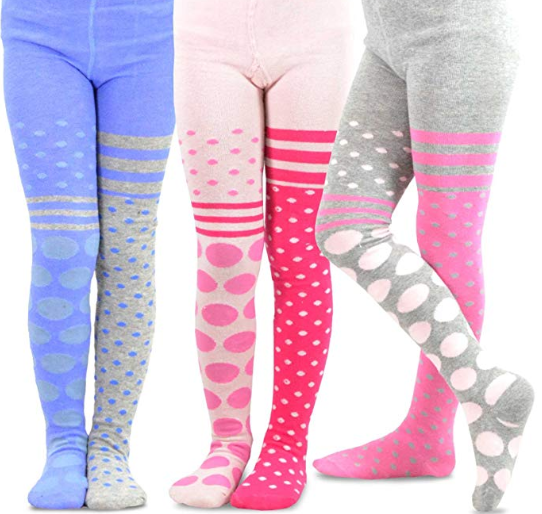 TeeHee Kids Girls Fashion Cotton Tights 3 Pair Pack Color Floral Dot Size 6-8 Year