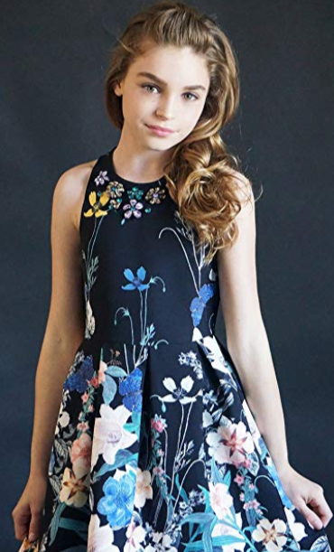 Hannah Banana, Big Girls Tween Embellished Party Dress, Color: Black Floral Size 16 Year