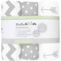 Changing Pad Cover Set by BaeBae Goods | Cradle Bassinet Sheets/Change Table Covers for Boys & Girls - Grey and White | 150 GSM | 3 Pack