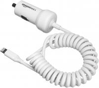 Coiled Cable Lightning Car Charger AmazonBasics, 1.5 Foot, White