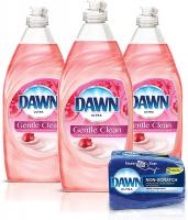 Gentle Clean Liquid Dish Soap (3x24oz) + Non-Scratch Sponge by Dawn - omegranate & Rose Water, 1 Set - (2 Count)