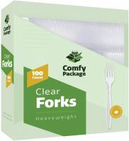 Heavyweight Disposable Clear Plastic Forks by Comfy Package - 100 pack
