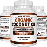Organic Coconut Oil by Arazo Nutrition 2000mg - 100% Extra Virgin Cold Pressed for Weight Support - 120 Softgel Capsules