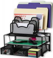 Mesh Desk Organizer with Sliding Drawer, Double by Simple Houseware - Black