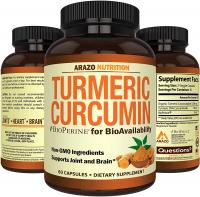 Turmeric Curcumin with BioPerine 1300MG with Black Pepper by Arazo Nutrition - 100% Herbal Tumeric Root 60 Capsules