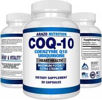 COQ10 Ubiquinone Coenzyme by Arazo Nutrition Q10-200mg Maximum Strength Nutritional Supplement - 30 Capsules